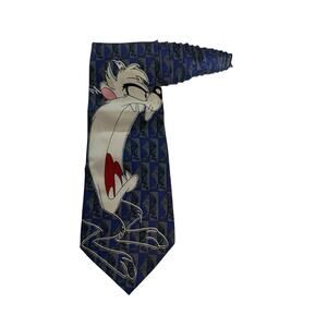 Looney Tunes By Balancine Tasmanian Devil Taz Yelling Blue White Cartoon Necktie